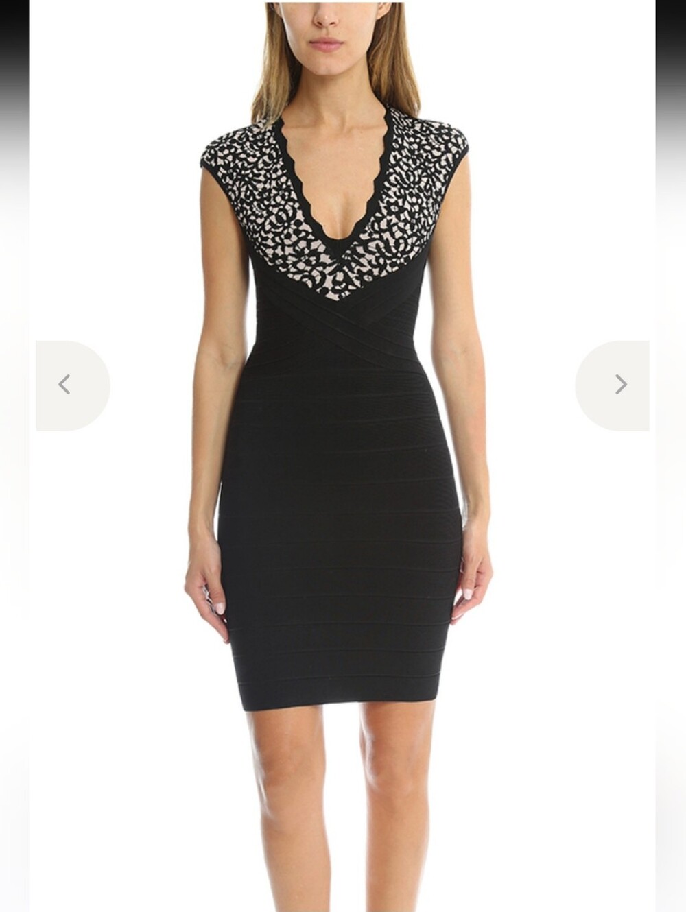 HERVÉ LÉGER BY MAX AZRIA LIMITED EDITION LACE BANDAGE DRESS BLACK NUDE SZ L